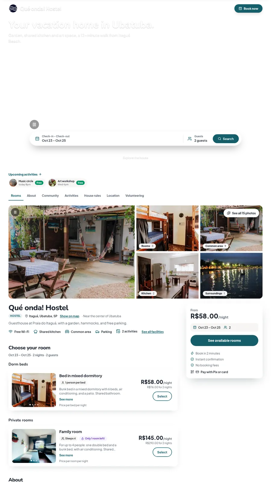 Site d'une auberge créé avec Dormis, avec recherche de dates, photos et chambres